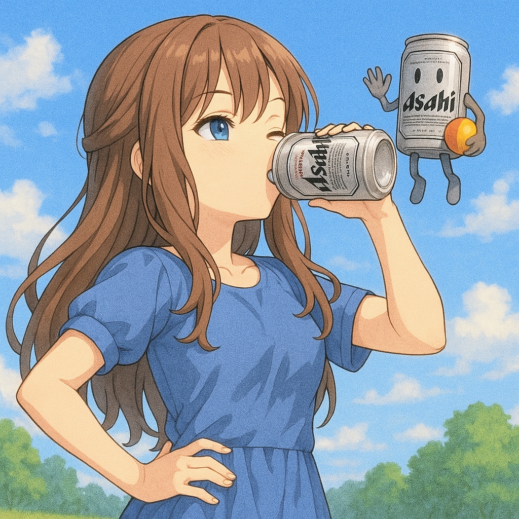 女の子と友だちのビール缶