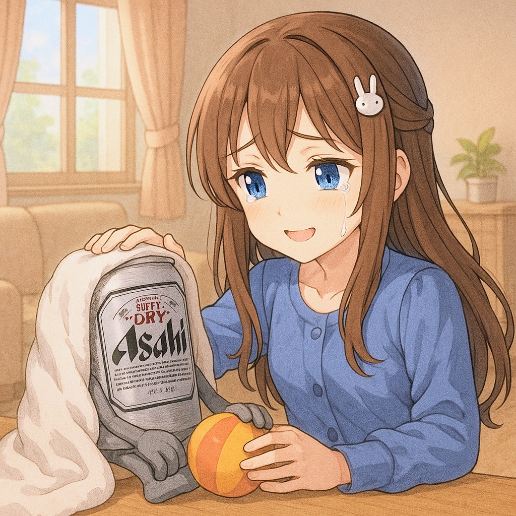 女の子と友だちのビール缶