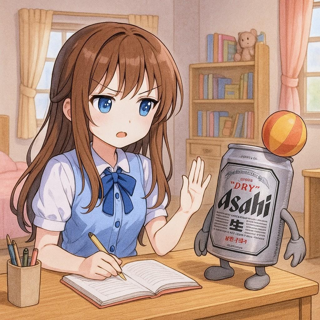 女の子と友だちのビール缶