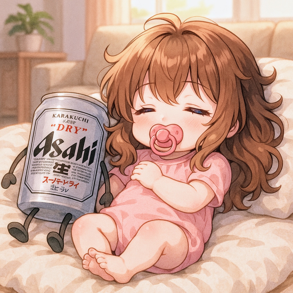 女の子と友だちのビール缶