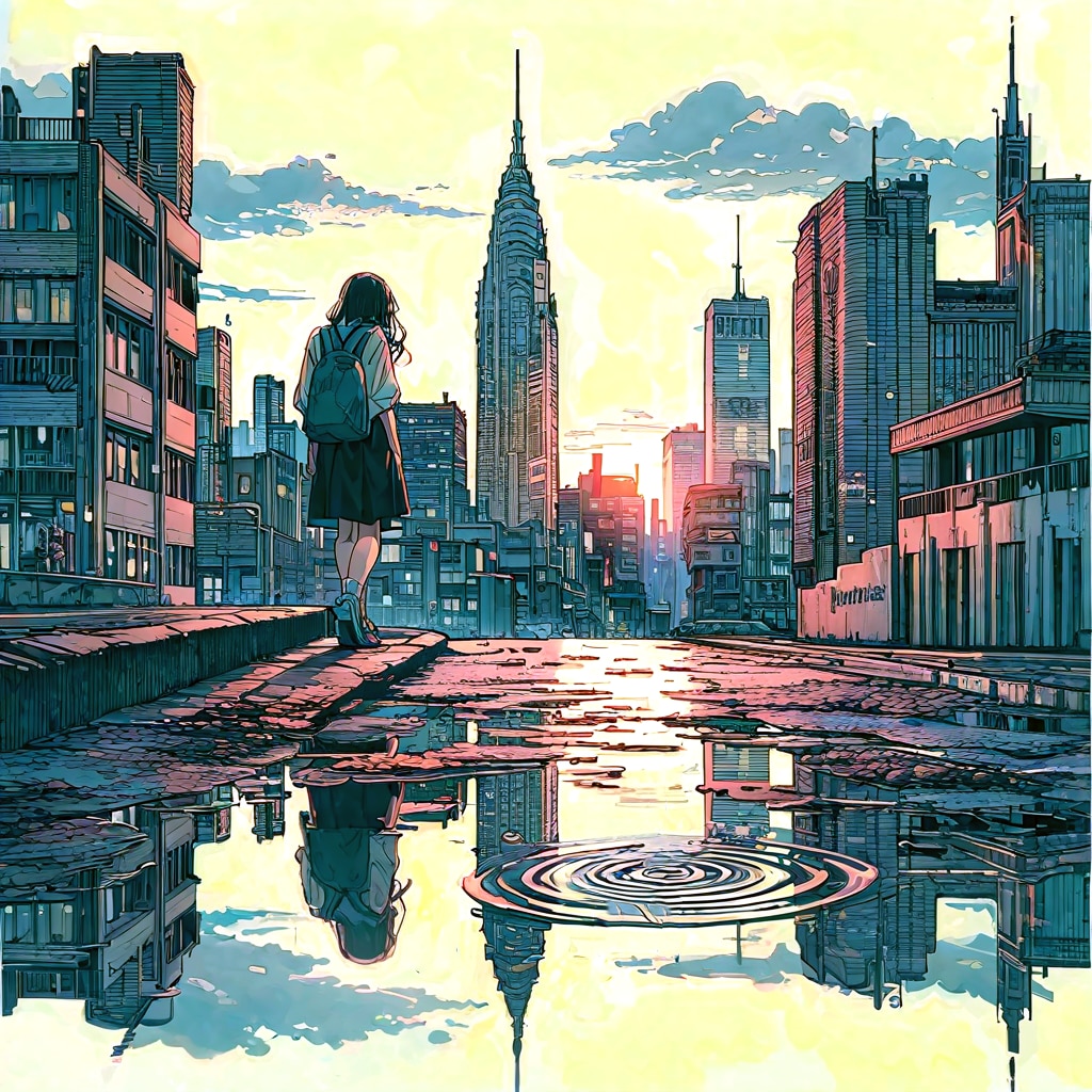 街と水たまり、少女161