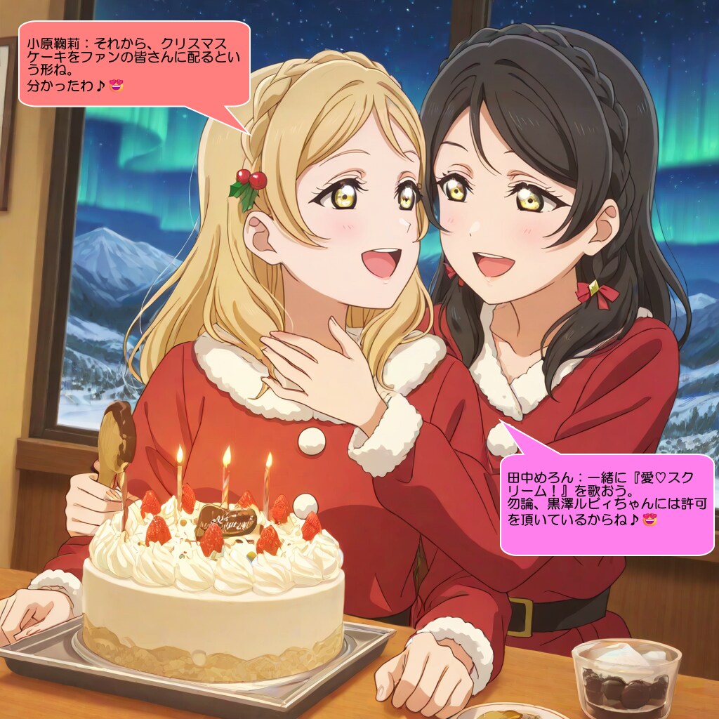 田中めろんと小原鞠莉、周囲にクリスマスケーキで喜ばせる