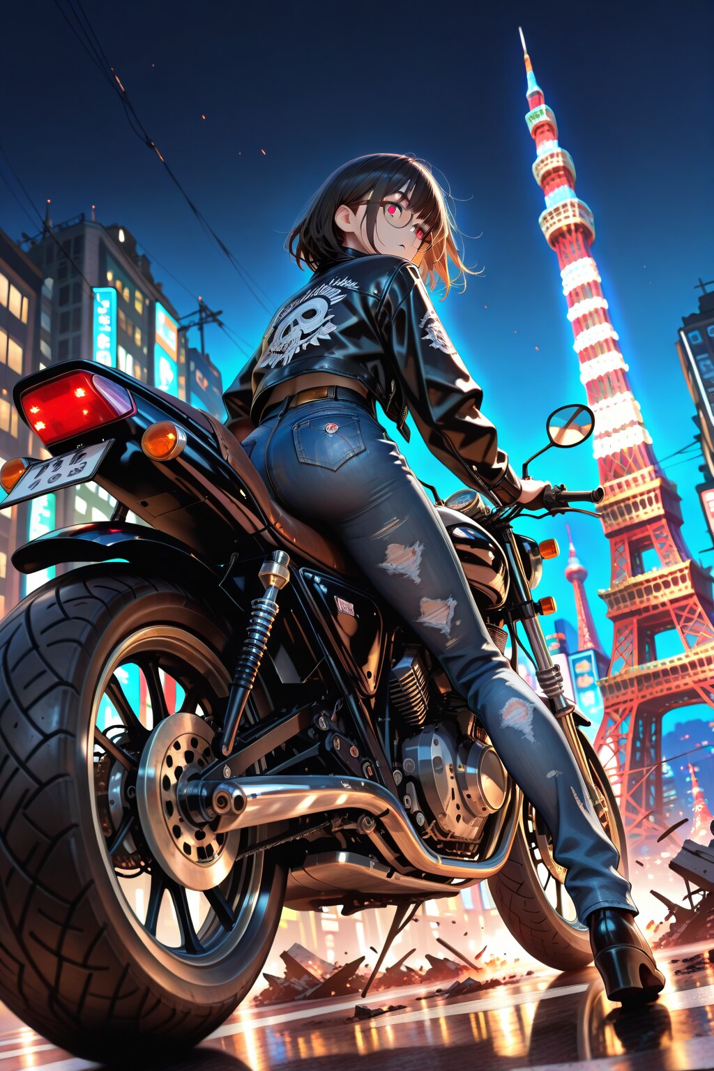 赤い瞳のライダー、ネオン東京を駆ける | の人気AIイラスト・グラビア