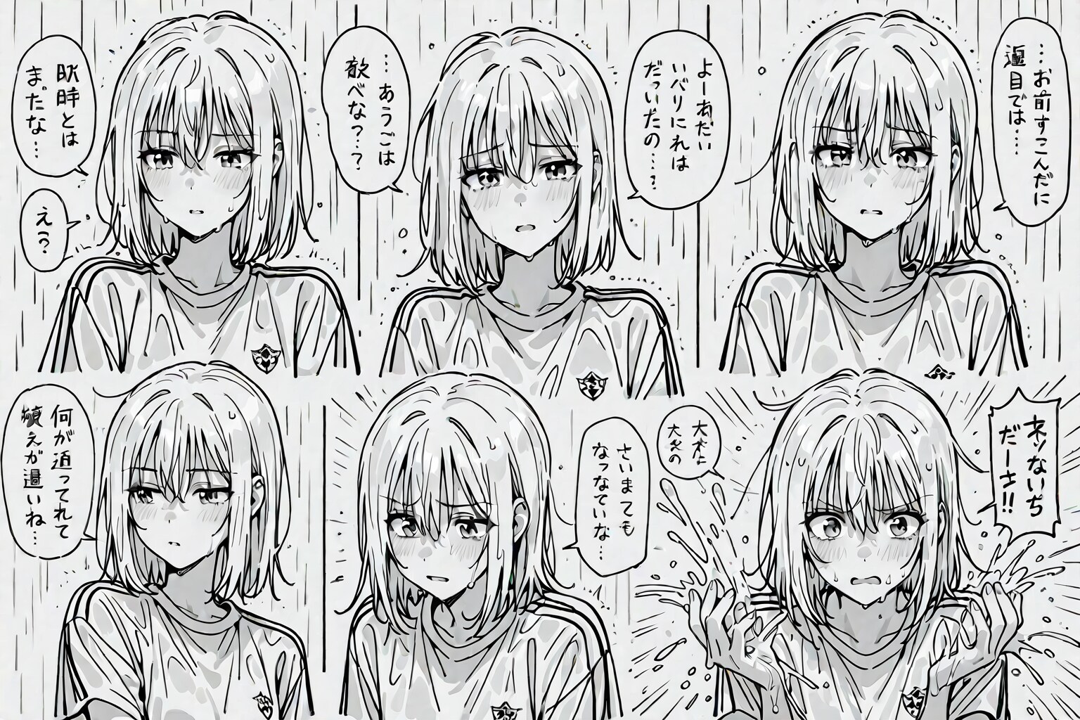 雨中でサッカーの練習