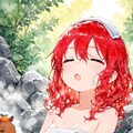 温泉と赤髪少女 2枚目