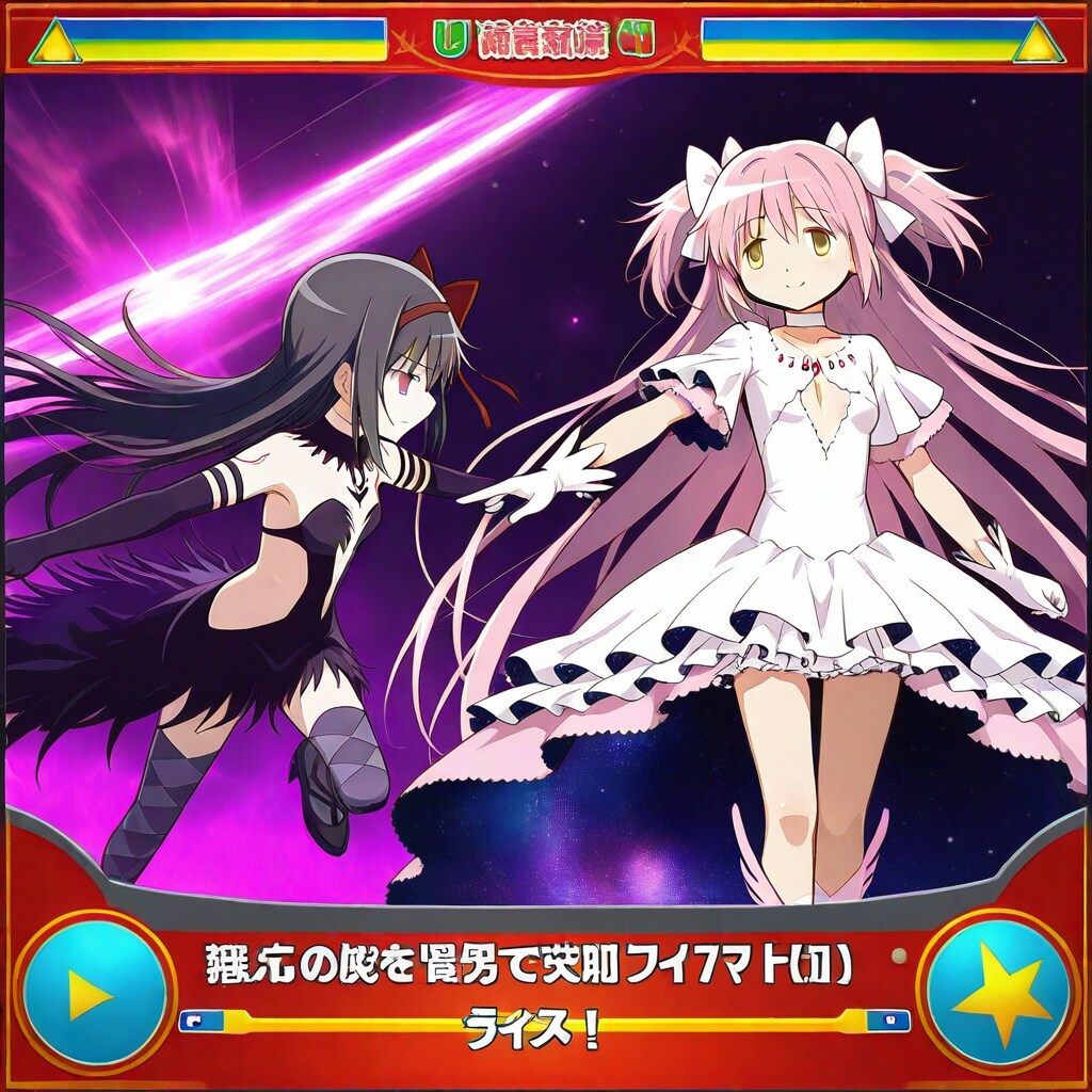 アルティメットまどかVS悪魔ほむらのテレビゲーム画面（格闘ゲーム）