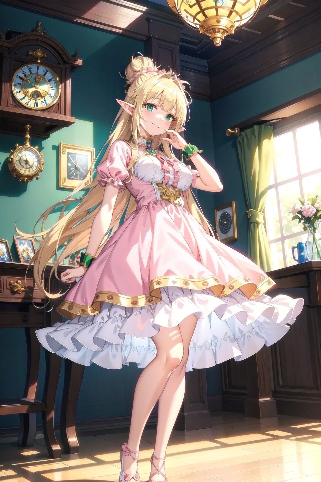 ピンクのドレスと時計
