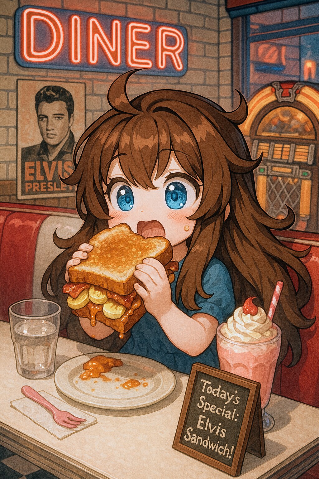 エルヴィスサンドを食べる小さな女の子