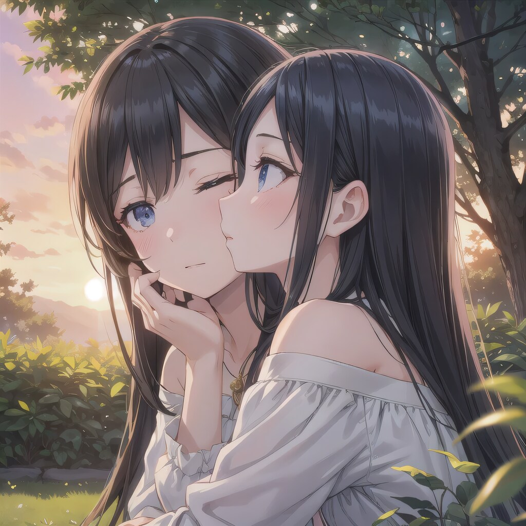 黒髪ロングで洋装の少女たち