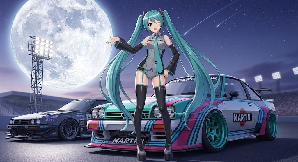 初音ミクとオペルマンタレーシングカー
