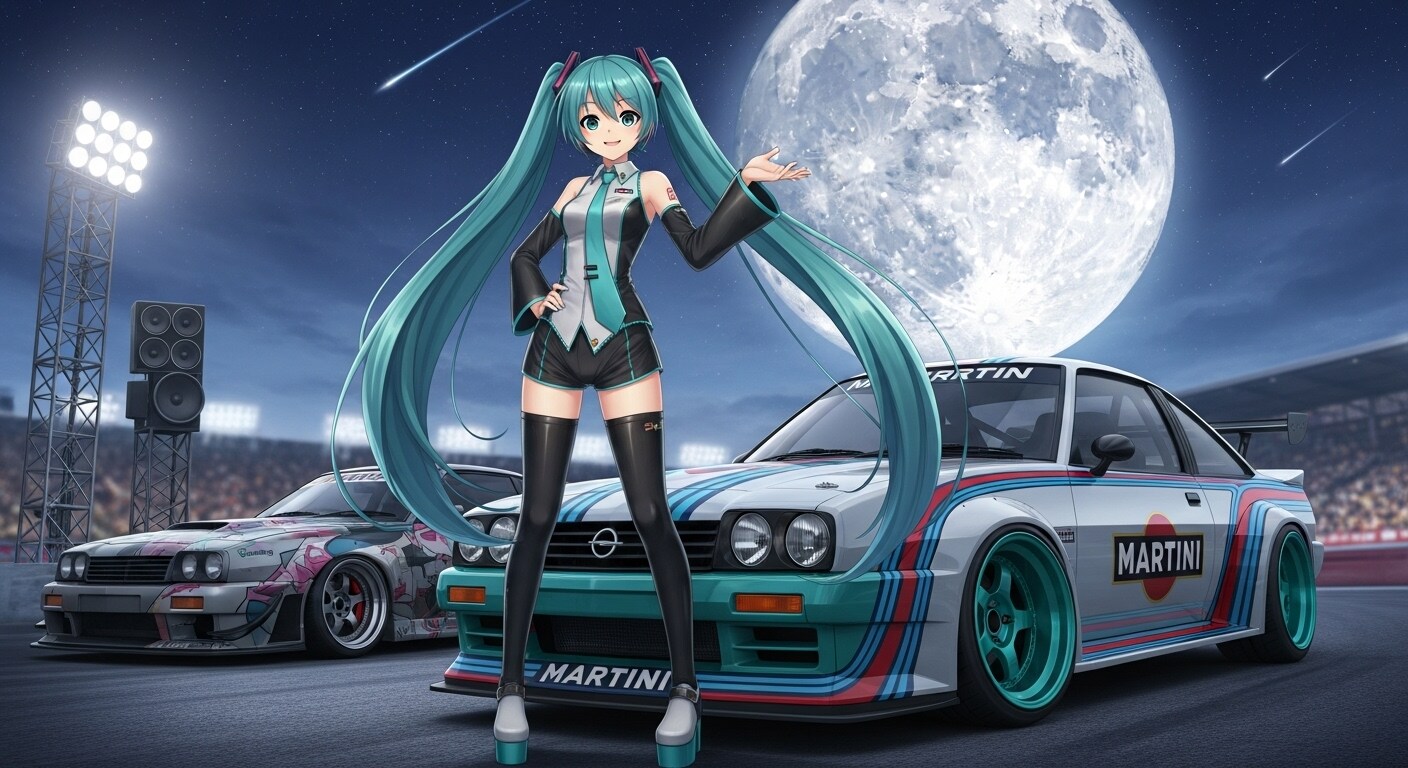 初音ミクとオペルマンタレーシングカー | の人気AIイラスト・グラビア