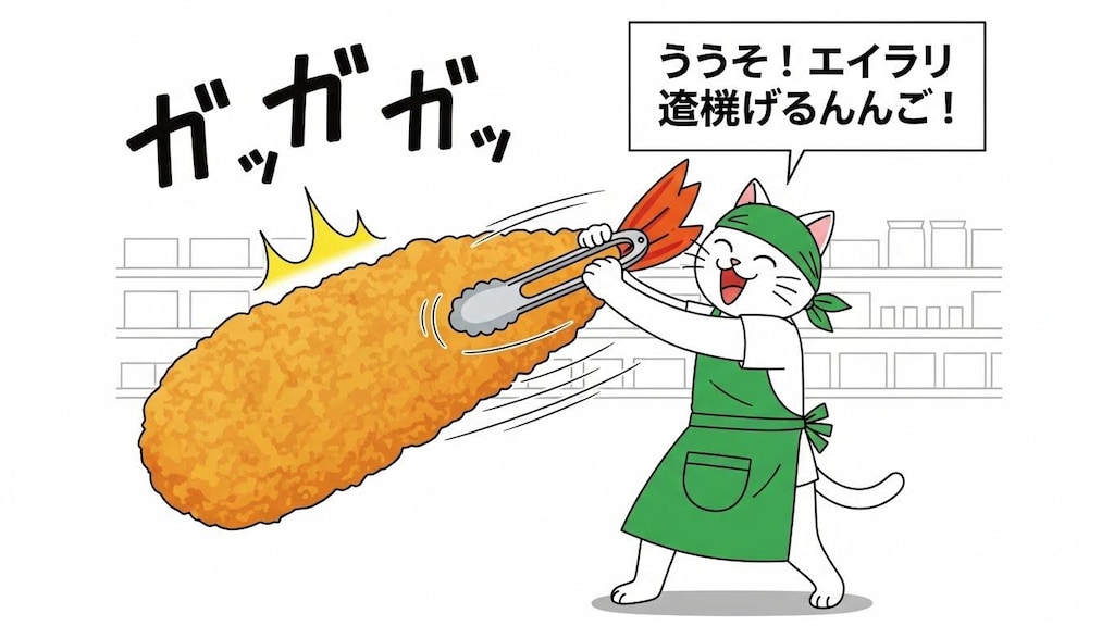 うるせえ、エビフライぶつけんぞ