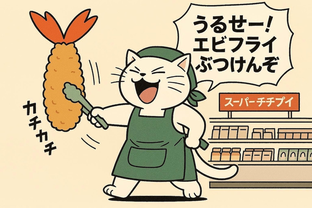 うるせえ、エビフライぶつけんぞ