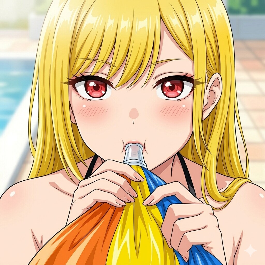 ビーチボールを口で膨らませる
