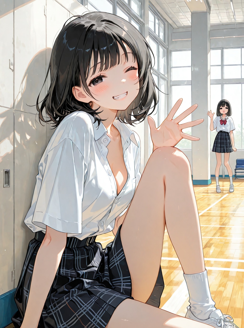 体育の時間『仮病は内緒ね？　あ、バスケがんばれー♡』チセ（清楚ギャル）