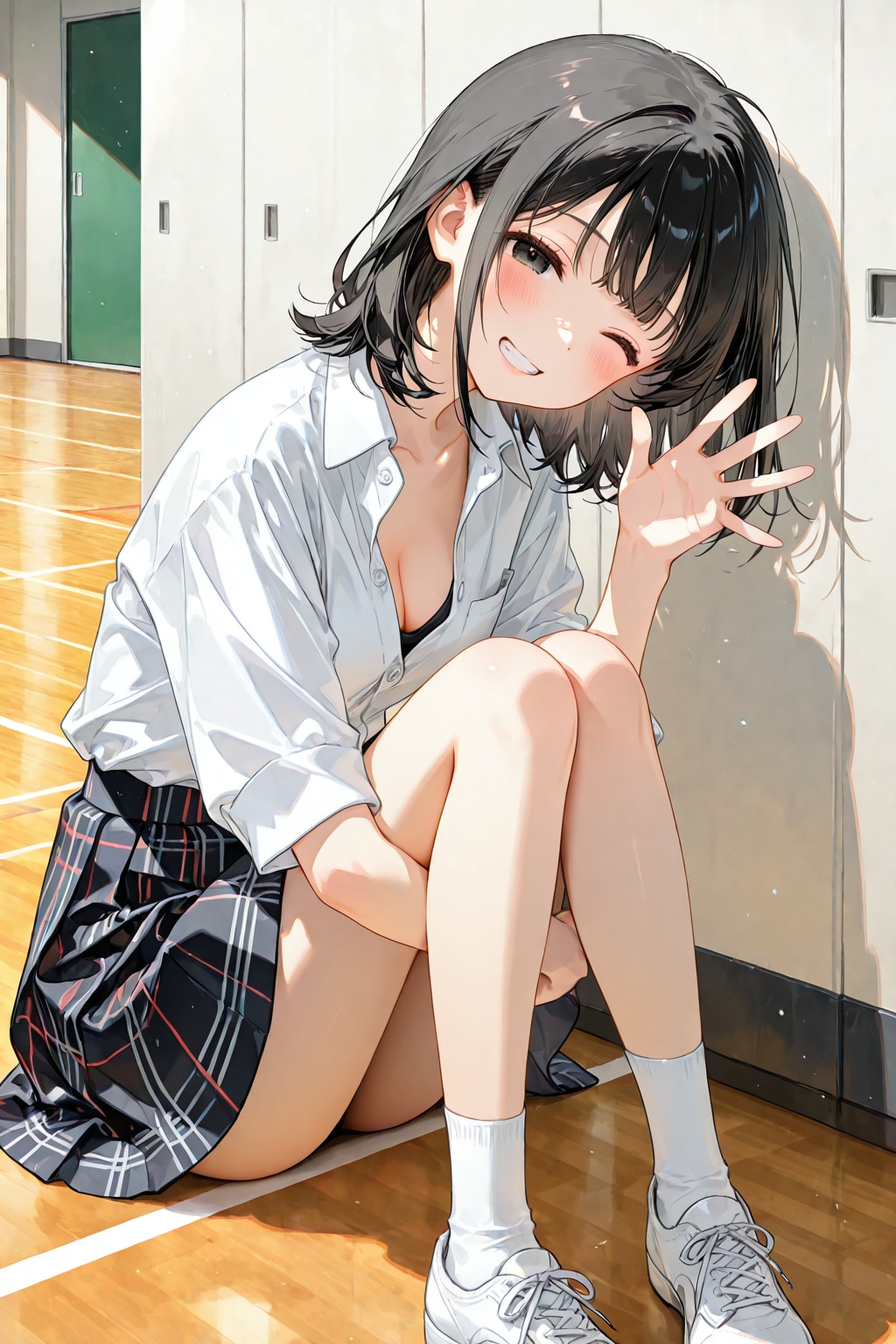 体育の時間『仮病は内緒ね？　あ、バスケがんばれー♡』チセ（清楚ギャル）