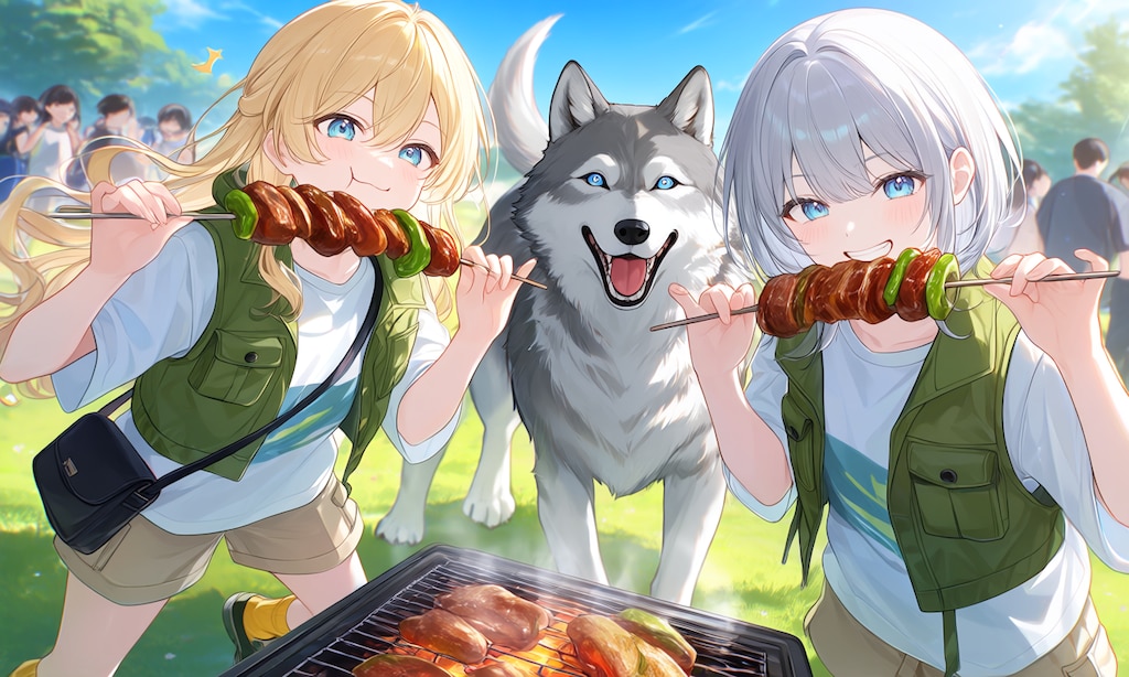 頼もしいボディーガードつれてバーベキュー♪