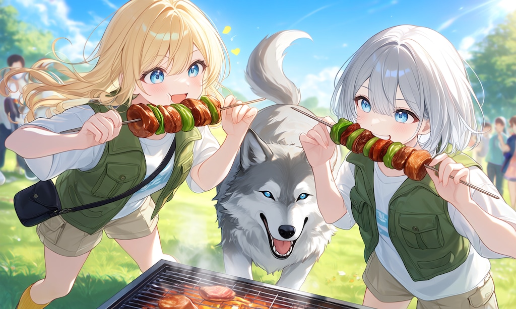 頼もしいボディーガードつれてバーベキュー♪