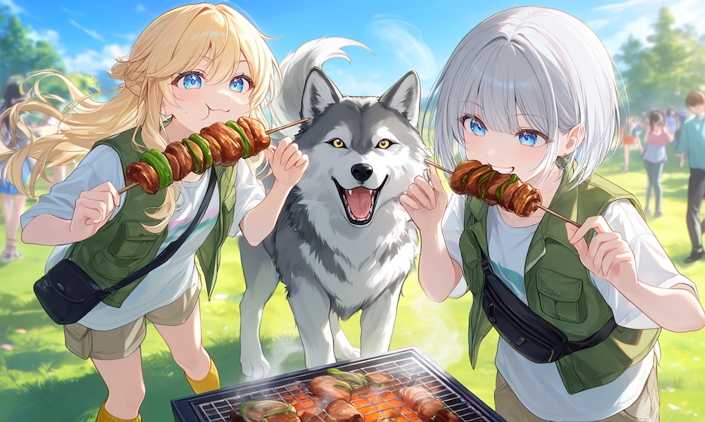 頼もしいボディーガードつれてバーベキュー♪