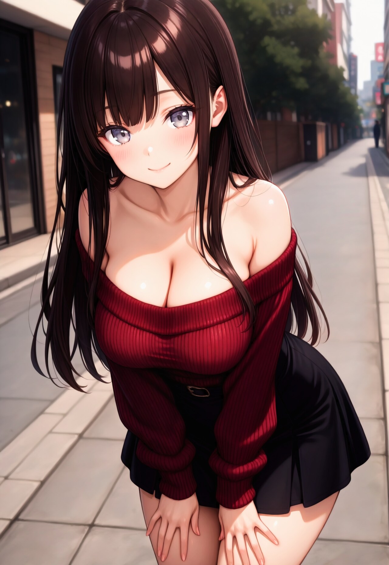 1036（赤いオフショルニット）