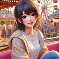 遊園地で楽しんでる女性、リアルに寄せたアニメ風画像 2枚目