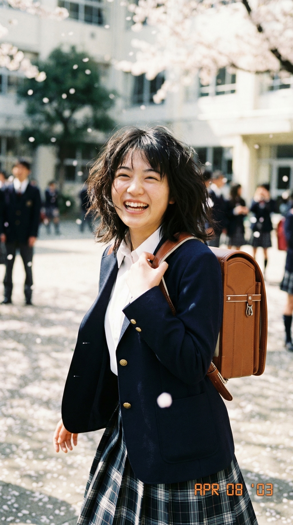 A First Step Beneath Falling Blossoms