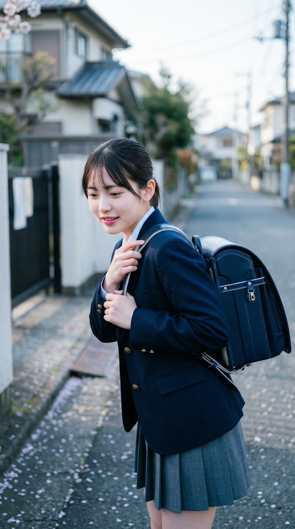 A First Step Beneath Falling Blossoms