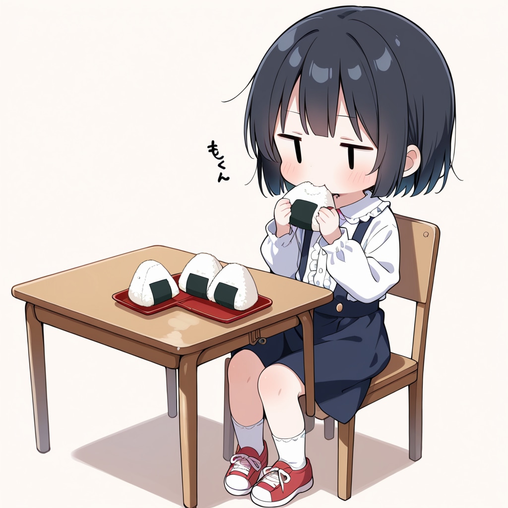 おむすびを食べる