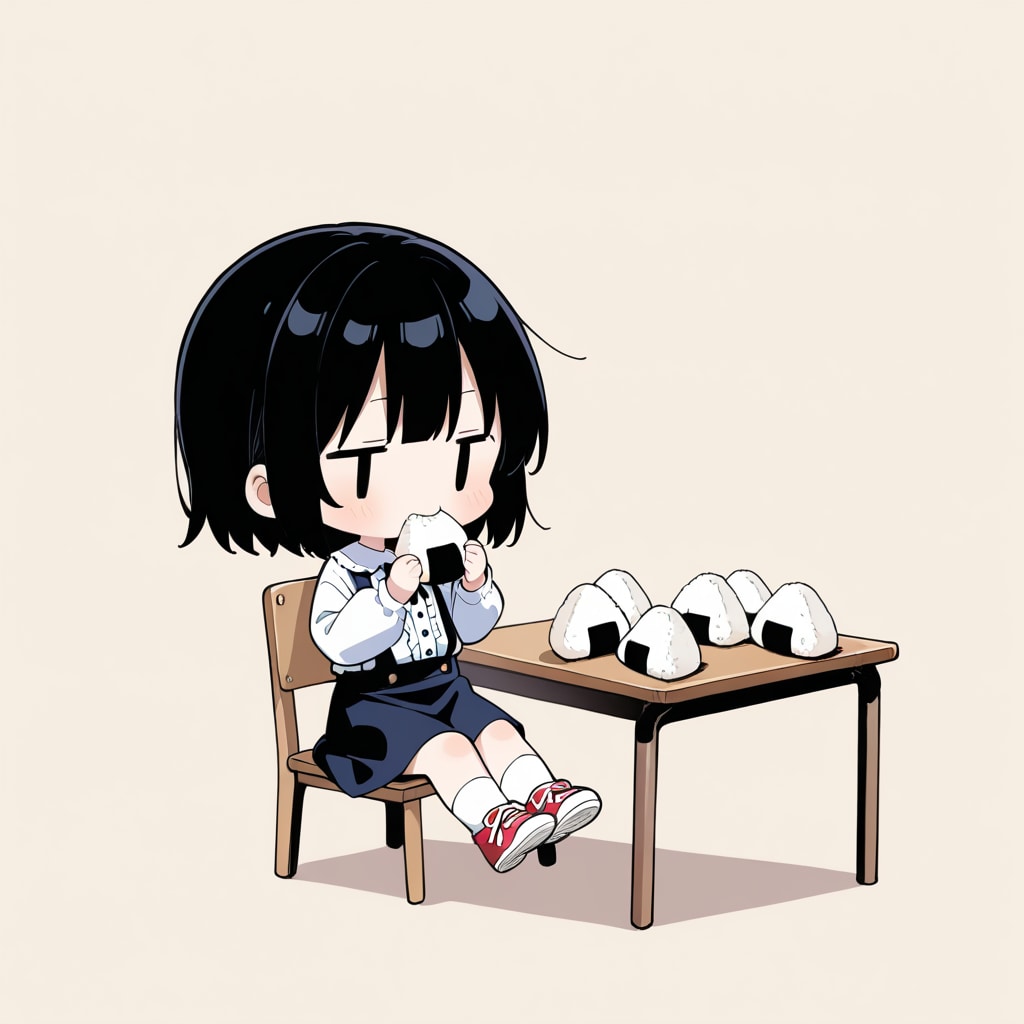 おむすびを食べる