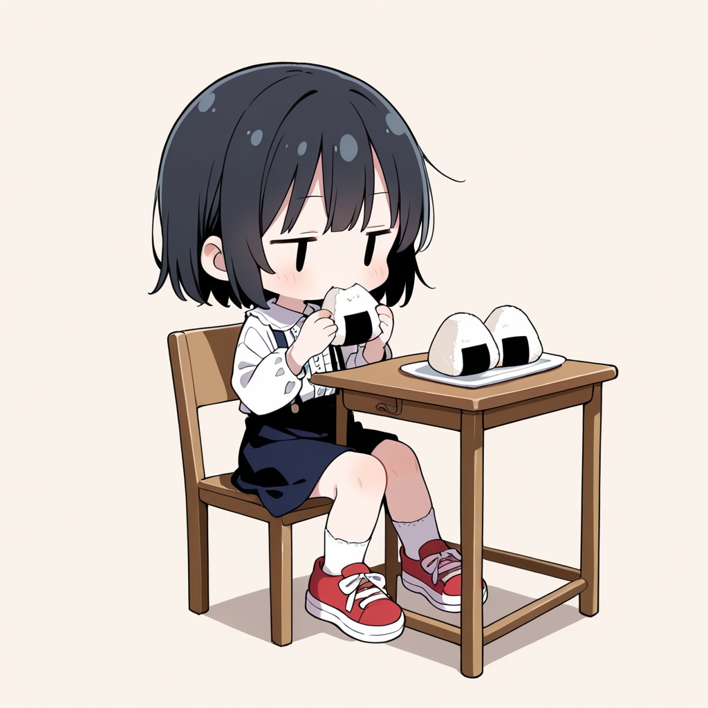 おむすびを食べる