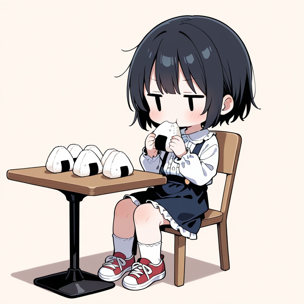 おむすびを食べる