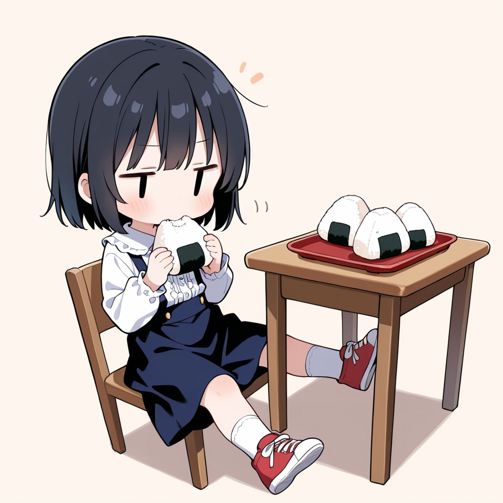 おむすびを食べる