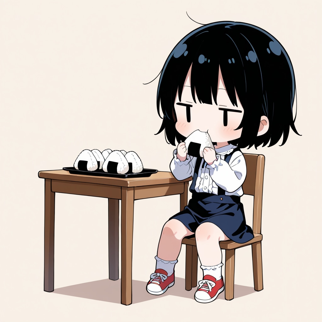 おむすびを食べる