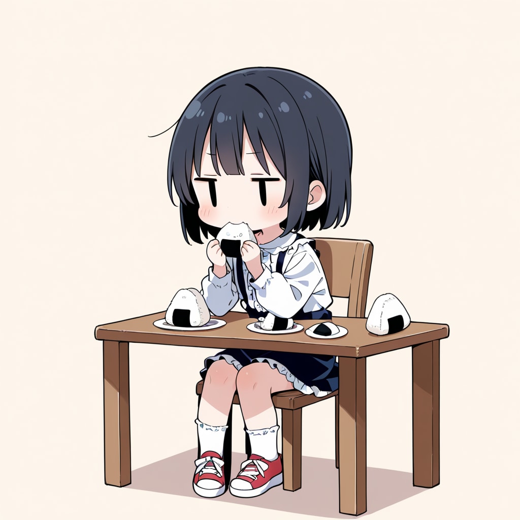 おむすびを食べる