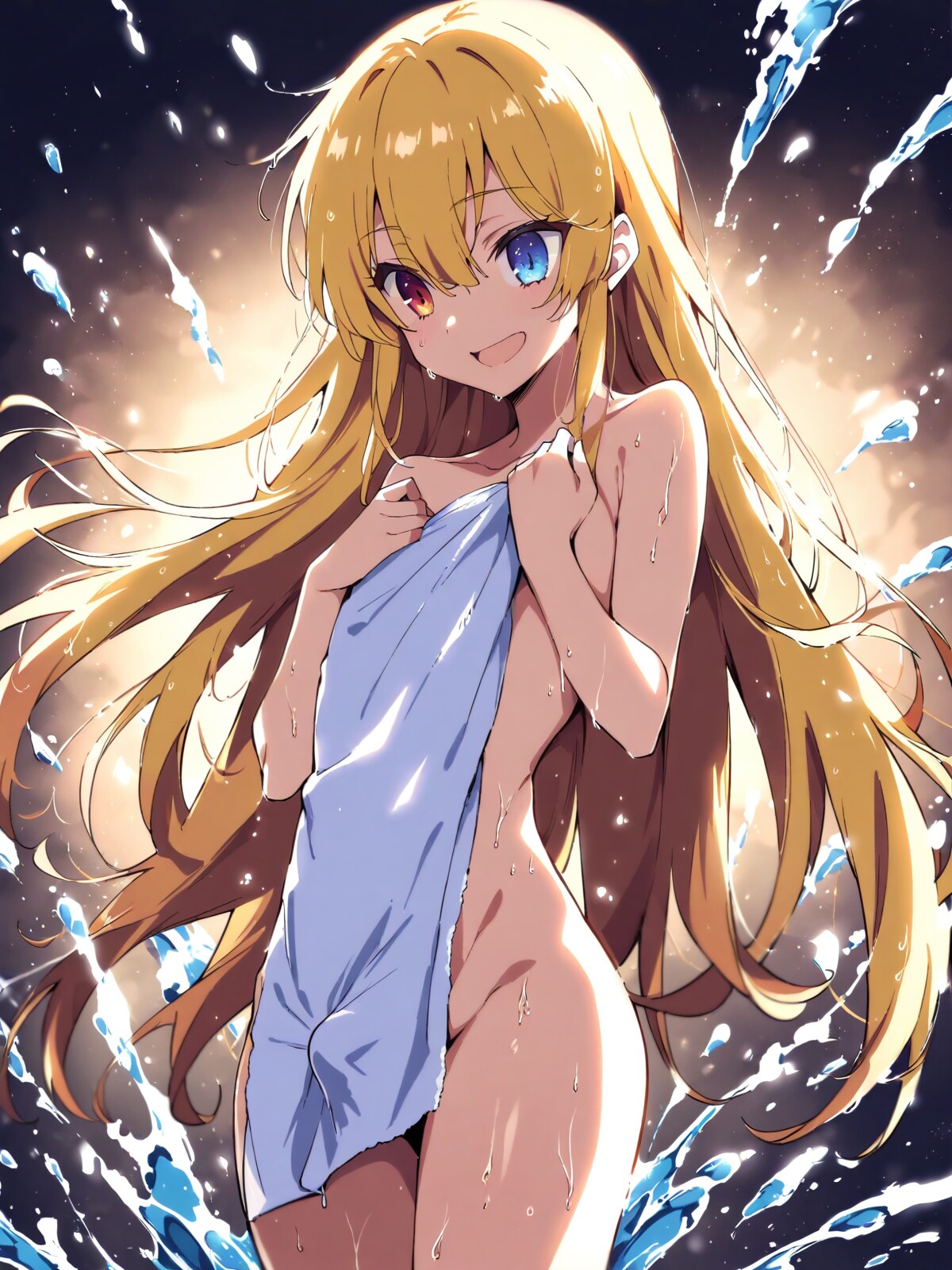 金髪とオッドアイで水しぶき