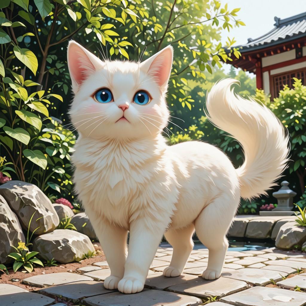 日本庭園のかわいい子猫