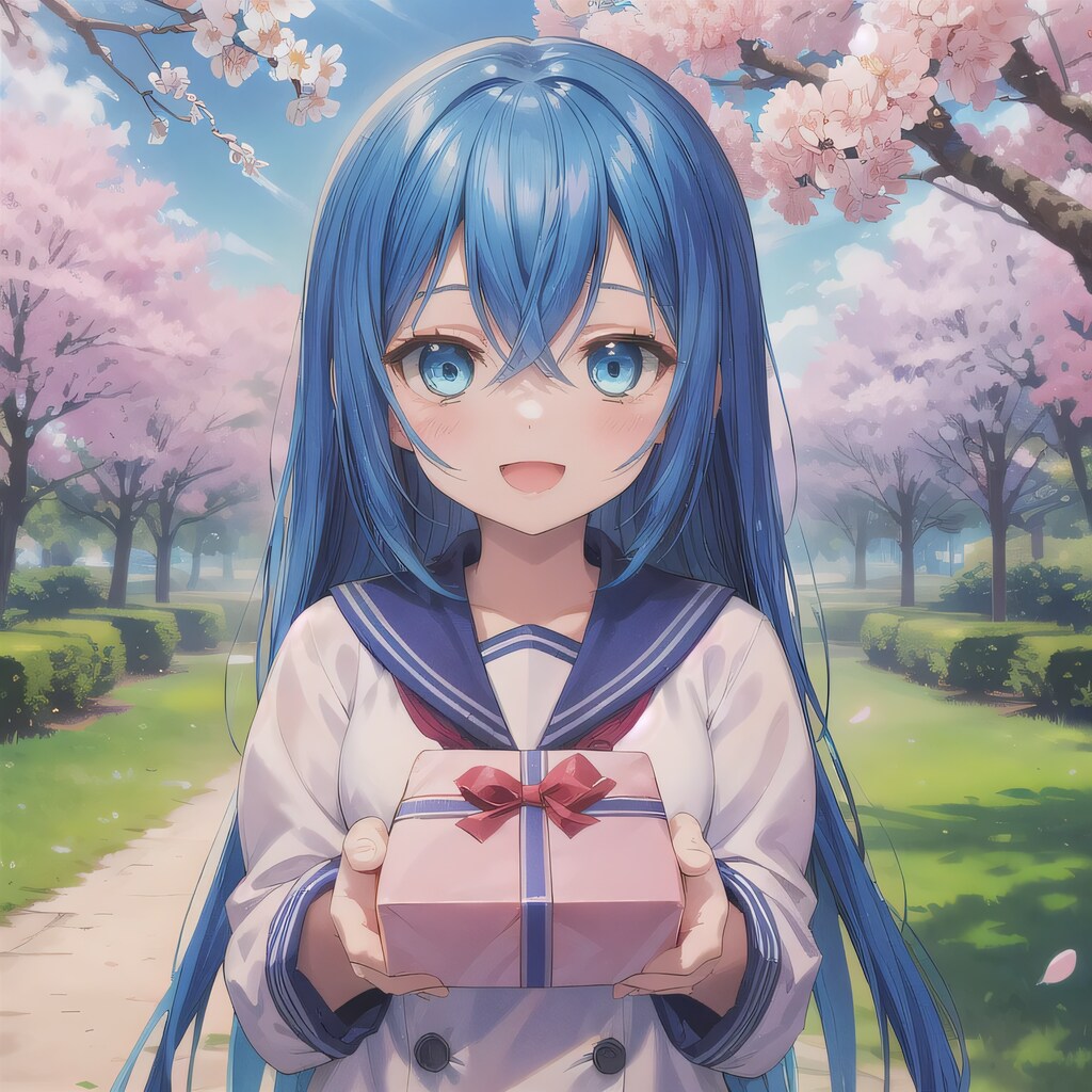 青髪ロングでセーラー服の少女