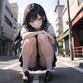 街の中でしゃがむ少女♪　臆病ネコを見つけて♡（12枚） 7枚目