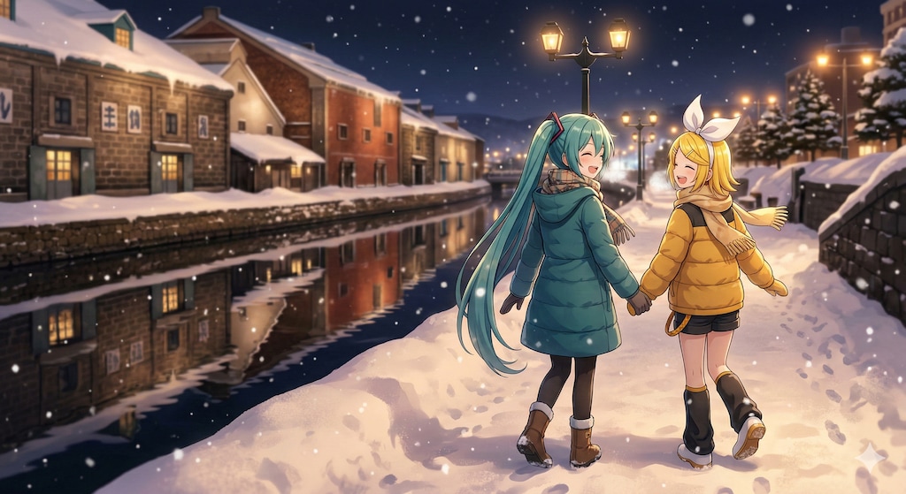 北海道旅行をするミクさんとリンさん