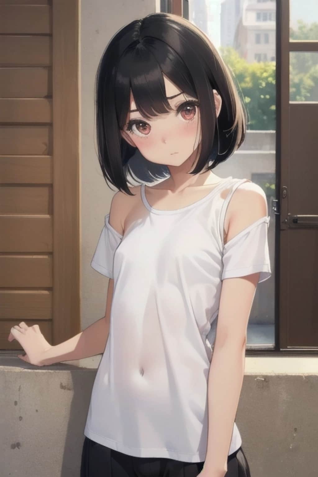 白いTシャツの女の子