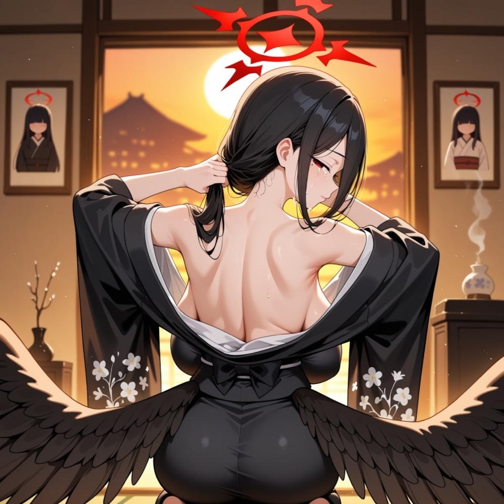 うなじ喪服未亡人コスプレ人妻＆白黒絵