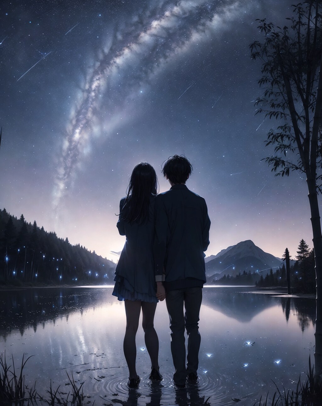 天の川を見上げるカップル