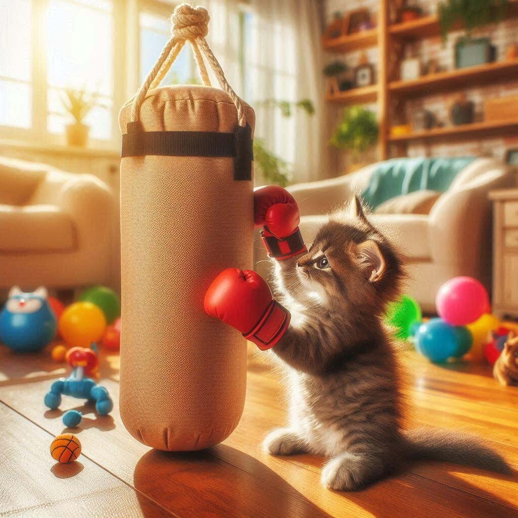 ボクシングをする猫