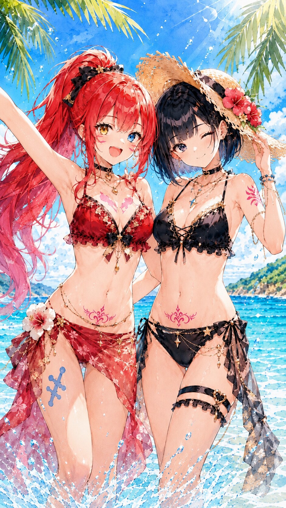 リゾートビーチではしゃぐ仲良し姉妹
