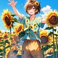 Tシャツを着た、ブラウン短髪少年と、ひまわり畑＊その1(3枚) 3枚目