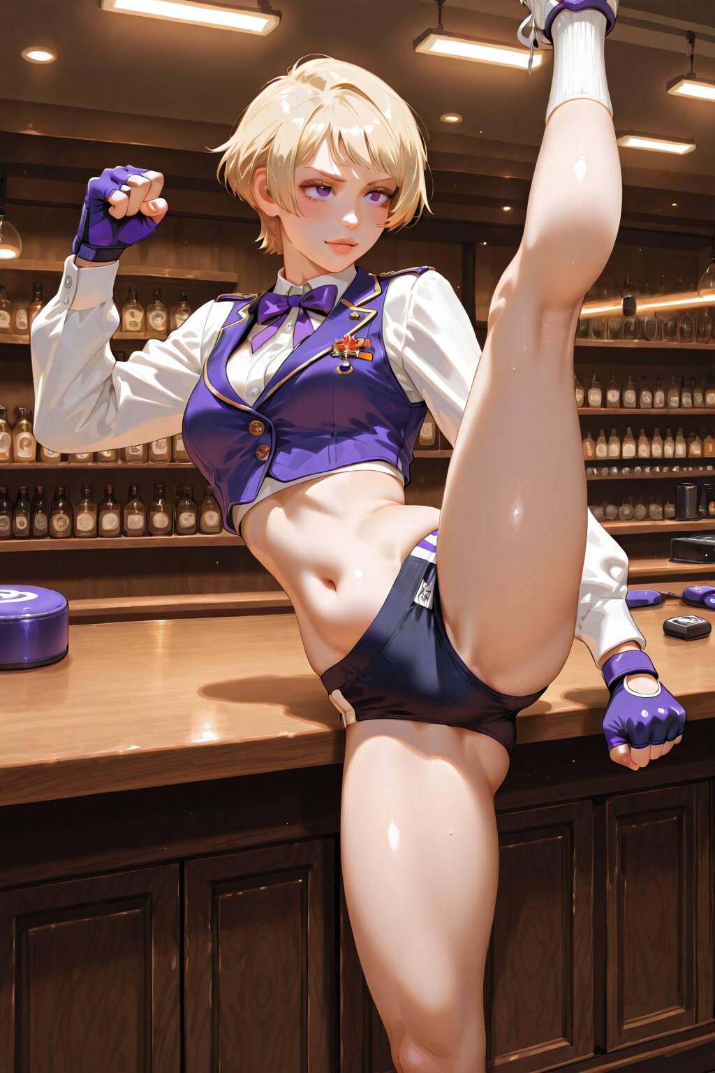 ブリティッシュバーオーナーのへそ出しブルマムエタイ