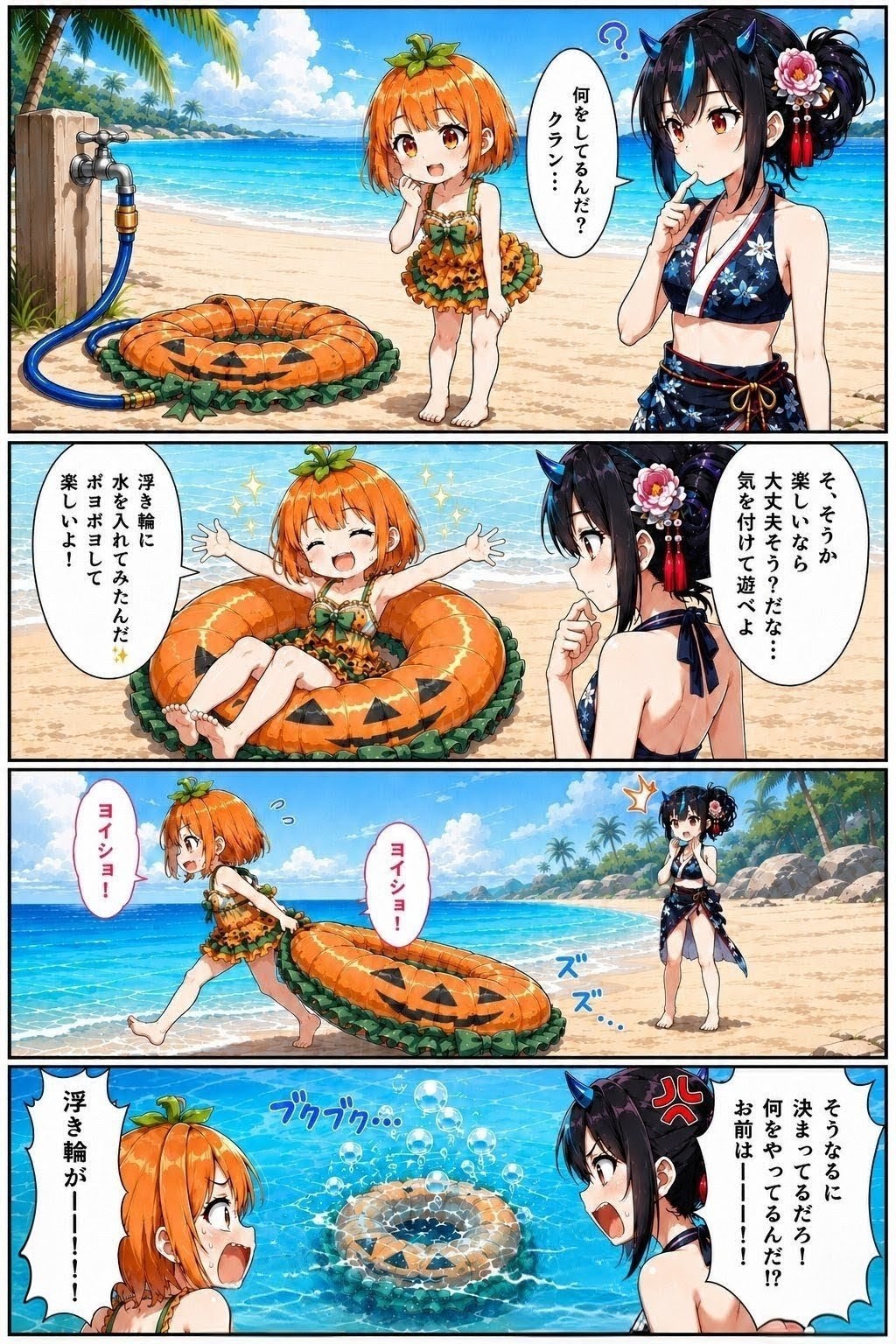 浮き輪は空気で膨らまそう！