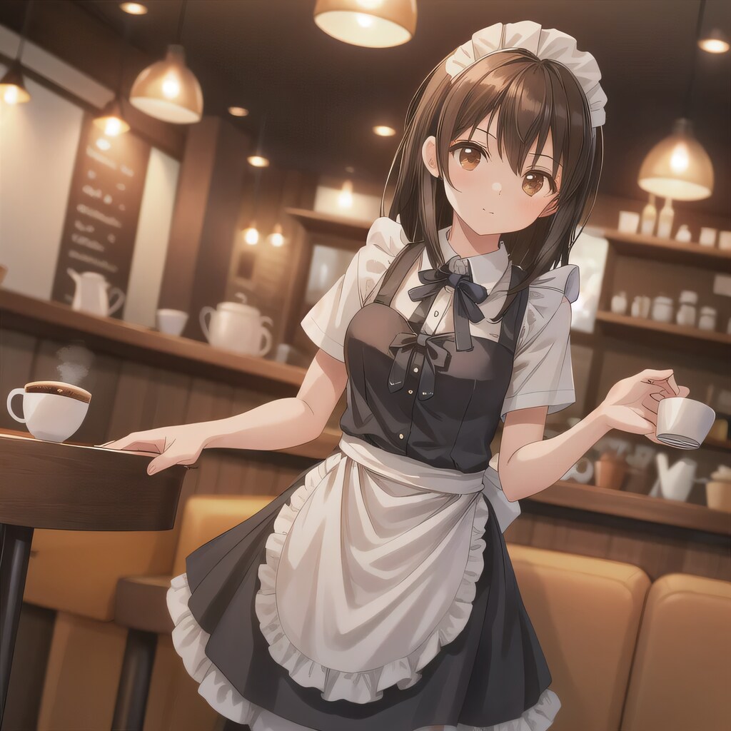黒髪ボブでカフェの少女４