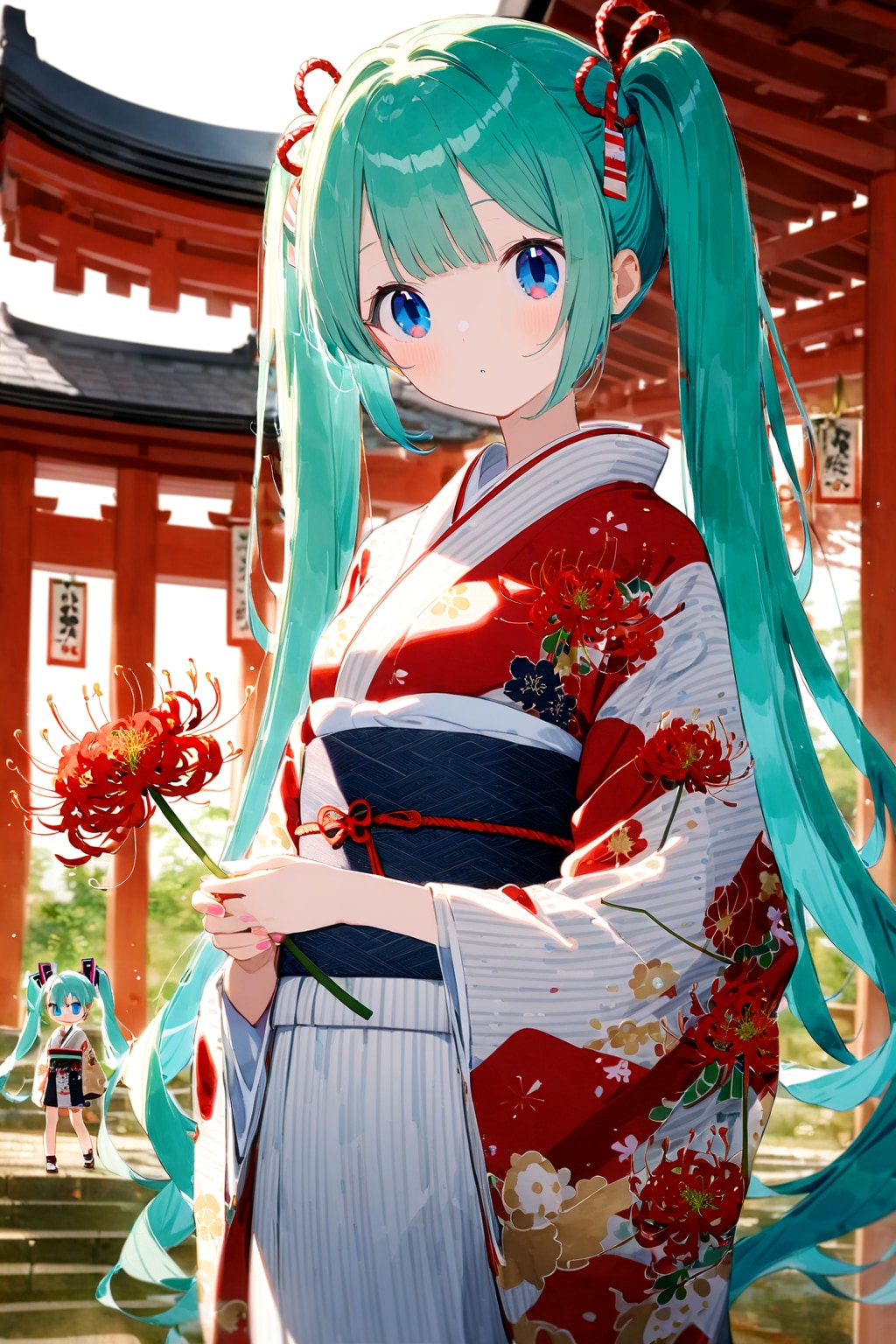 彼岸花の着物の少女