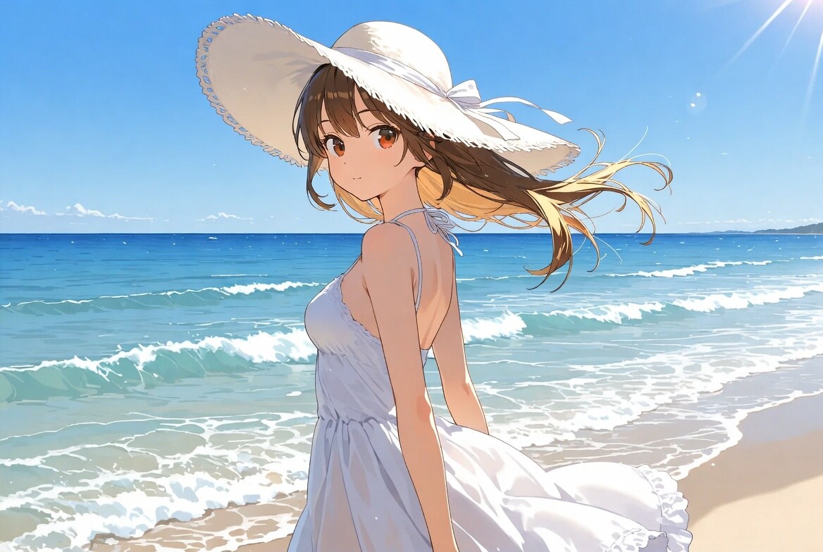 波打ち際のお嬢さん